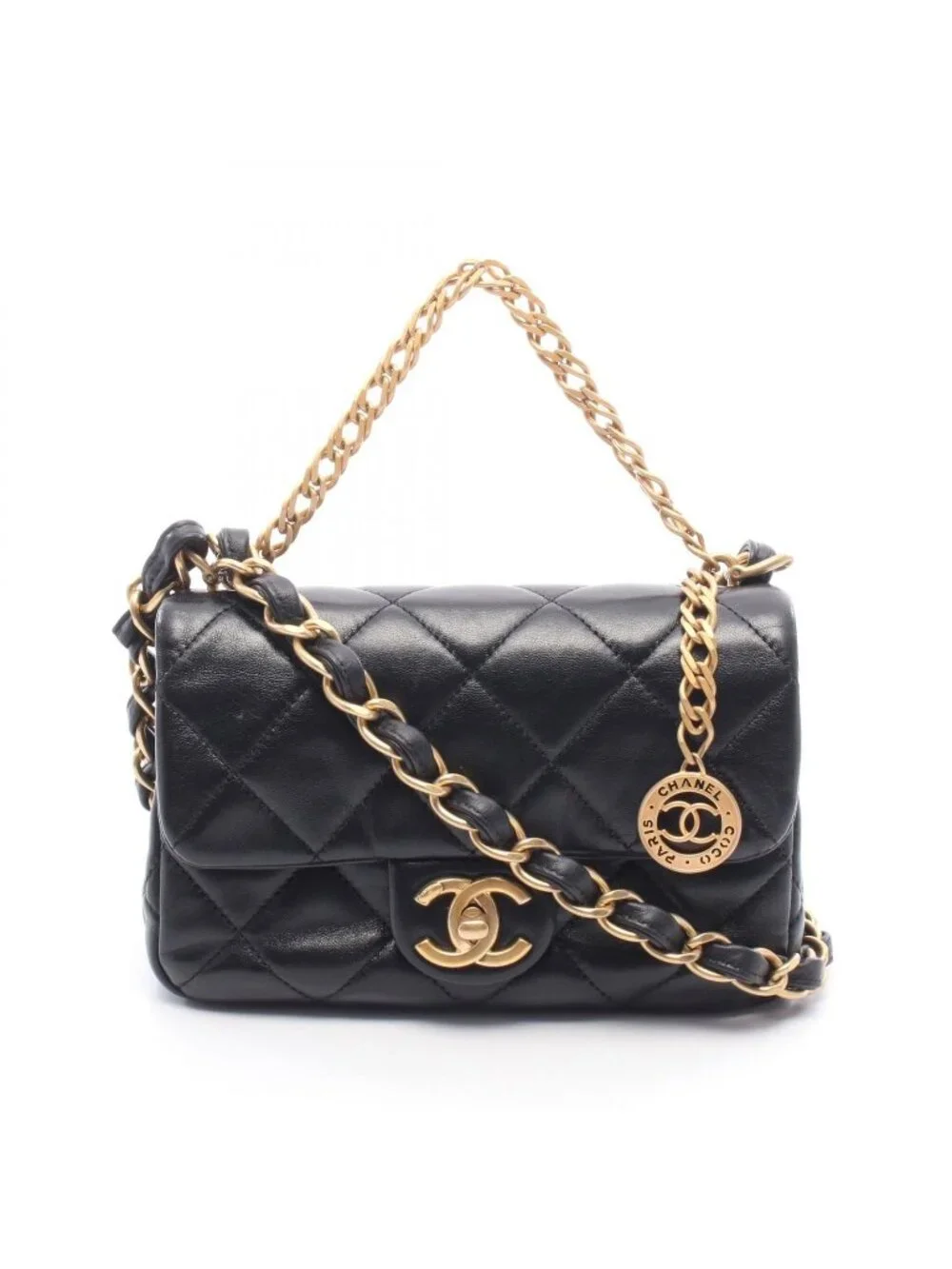 Chanel Shoulder Bag Quilted Small Flap Black Leather Chain